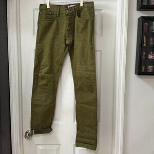 Gustin #159 Japan Olive Japanese Selvedge Denim Jeans Button Fly Slim size 32